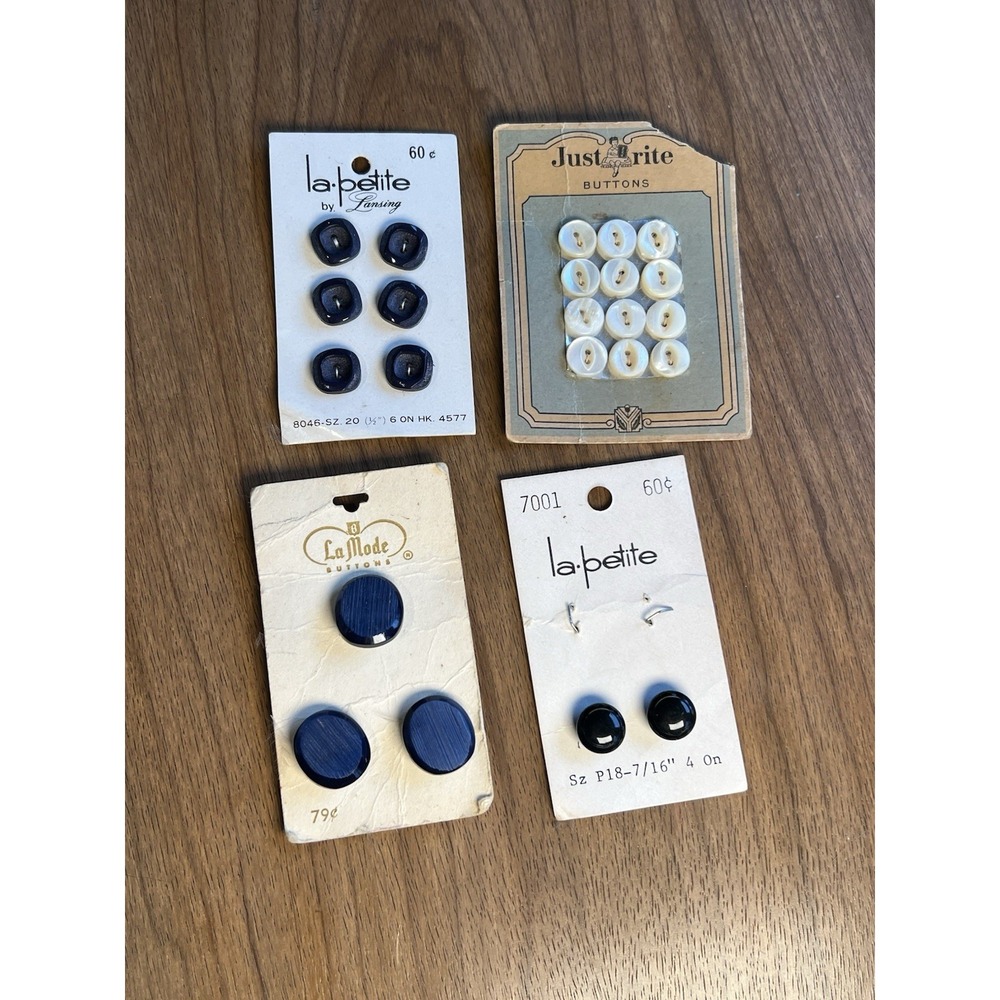 Lot of 4 Vintage Button Cards – La Mode, La Petite, Just Rite – Various